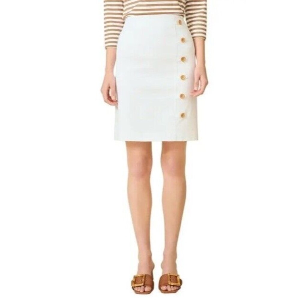 J Mclaughlin Womens White lined Scallop Edge Straight Skirt $168 Sz 10 Pretty!